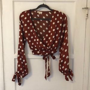 Satin crop top with open tie sleeves